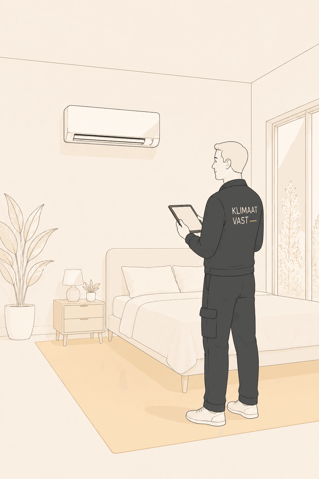 KlimaatVast installateur adviseert in een slaapkamer met airco