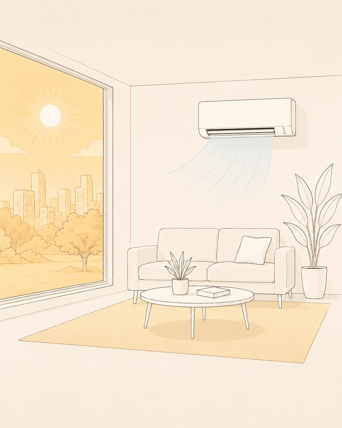 Zonnige woonkamer met airco en veel daglicht