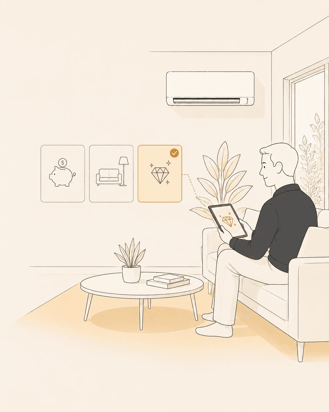 Keuzehulp voor een airco in een woonkamer