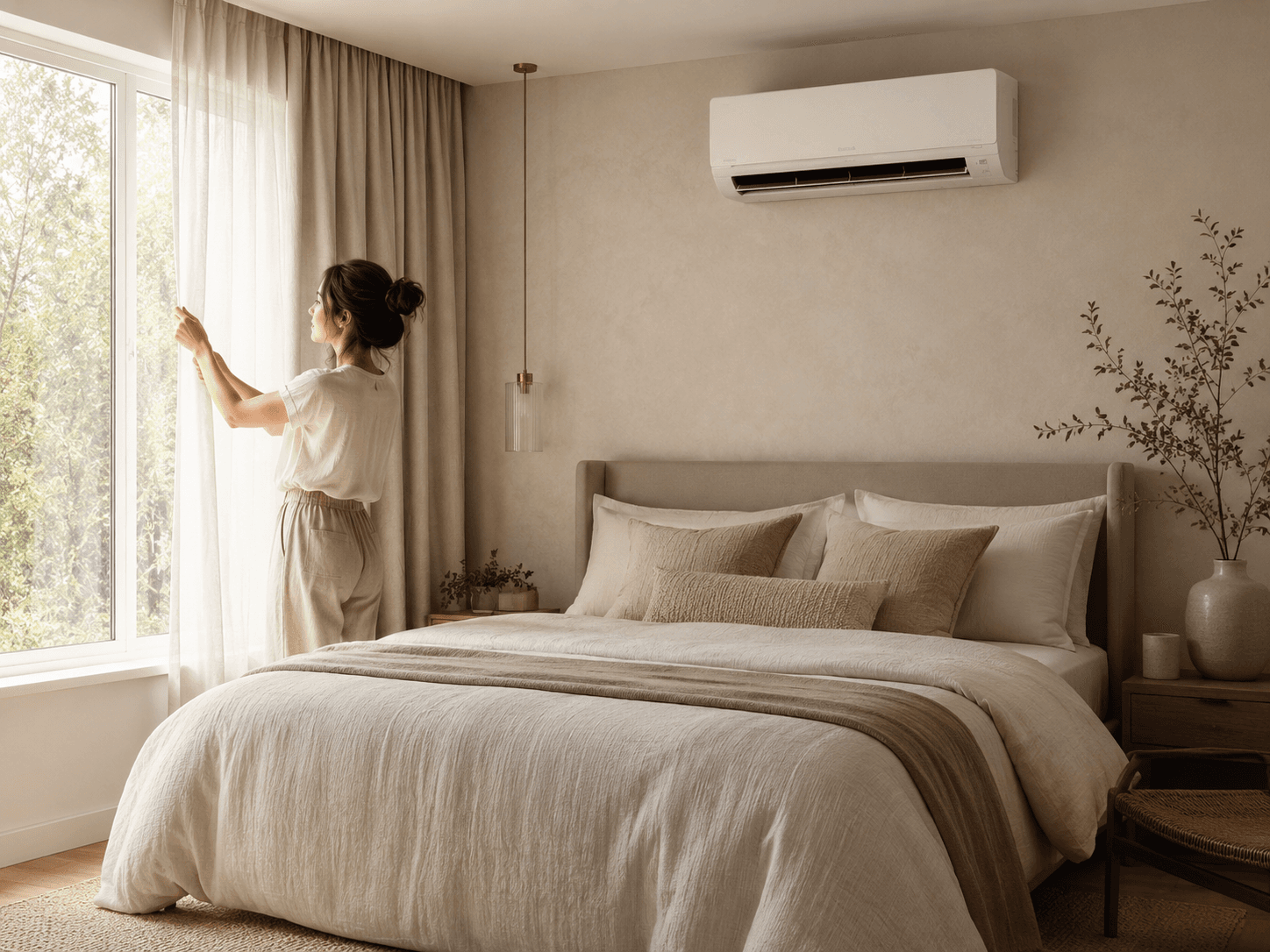 Single-split airco discreet geplaatst in een woonkamer